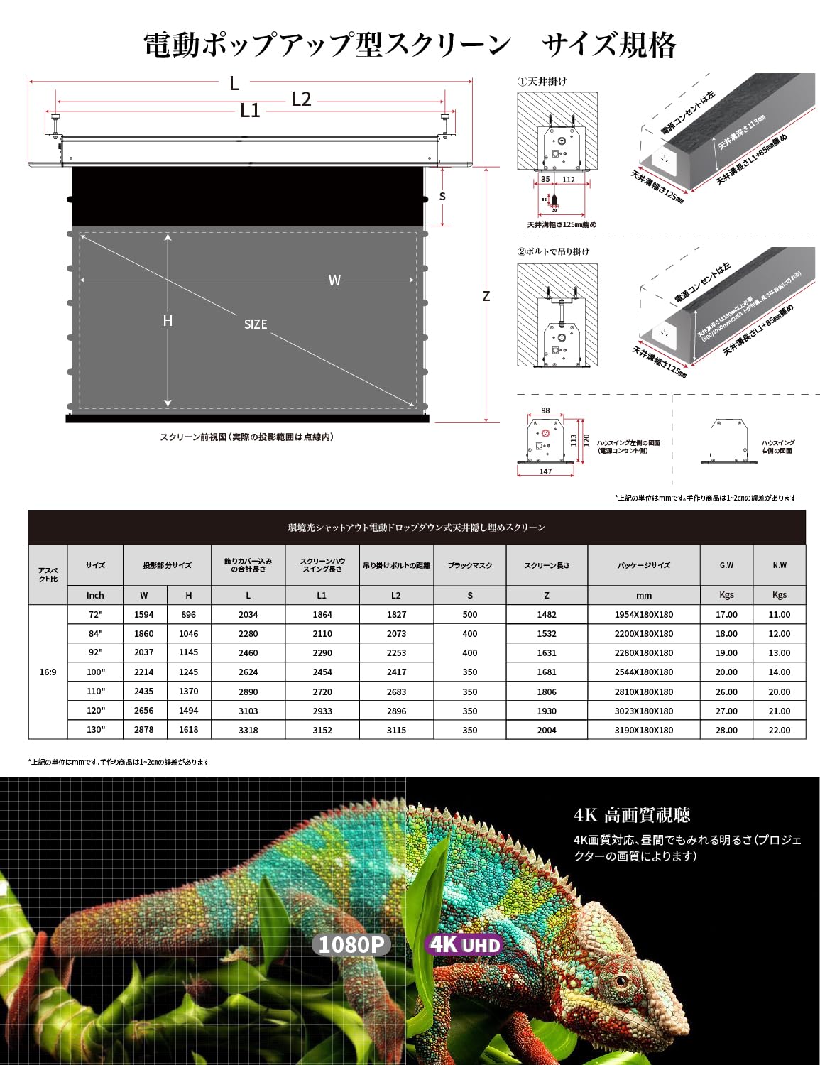 Amazon | プロジェクター スクリーン VIVIDSTORM SCREEN 72インチ 天井
